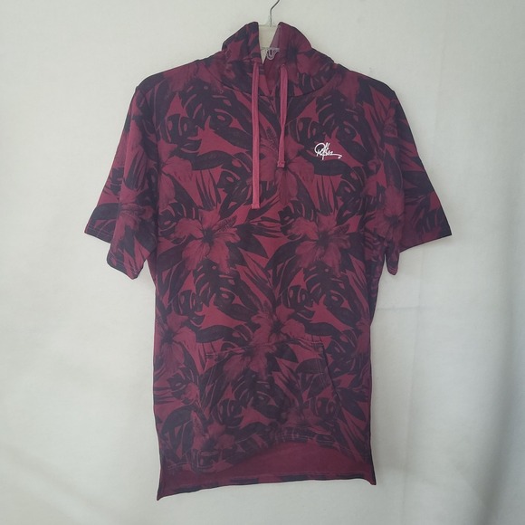Young Reckless Short Sleeve Hoodie Mens L Red Signature Chase Dreams Floral New - Picture 1 of 12